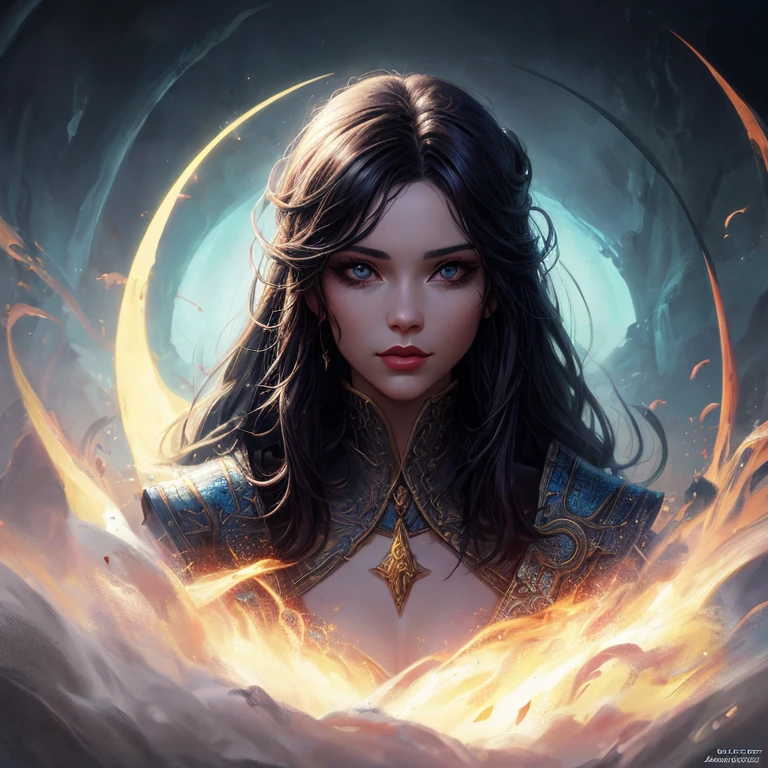 Un primer plano de una mujer con ojos azules y una espada, Fantasy art style, Detailed Matte Fantasy Portrait, 4K fantasy art, fantasy concept art portrait, epic fantasy art style, Detailed fantasy art, Epic Fantasy Art Style HD, Artgerm detallado, Fantasy Art Portrait, epic fantasy digital art style, epic fantasy art portrait, Neoartcore y Charlie Bowater