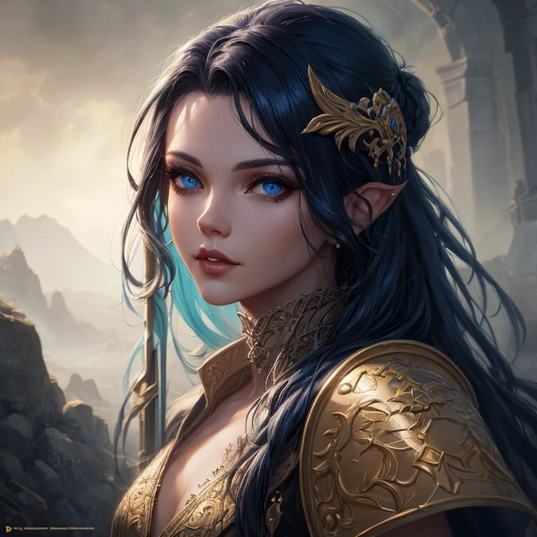 Un primer plano de una mujer con ojos azules y una espada, Fantasy art style, Detailed Matte Fantasy Portrait, 4K fantasy art, fantasy concept art portrait, epic fantasy art style, Detailed fantasy art, Epic Fantasy Art Style HD, Artgerm detallado, Fantasy Art Portrait, epic fantasy digital art style, epic fantasy art portrait, Neoartcore y Charlie Bowater
