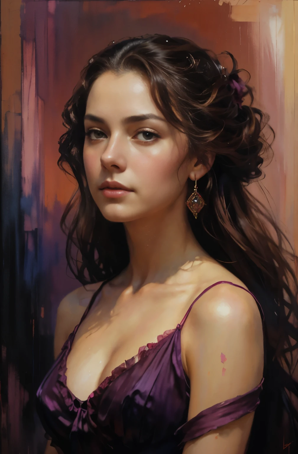 magenta and orange tones, painting of woman, Gone with the wind, with influence of jeremy man, jeremy man, style of jeremy man, jeremy man painting, jeremy man art, Ron Hicks, Liepke, jeremy man and alphonse mucha, Works that influenced Edmund Blampid, robert lenkiewicz, Casey Baugh and James Jean, Works that influenced Willem Kalf, Nick Alm, tumbler, figurative art, Intense watercolor painting, watercolor detail art,Beautiful expressive painting, Beautiful artwork illustration, very colorful tones, fantasy, cool beauty, highest quality,official art, women only, sharp outline, Close-up, supreme work of art, beautiful beautiful