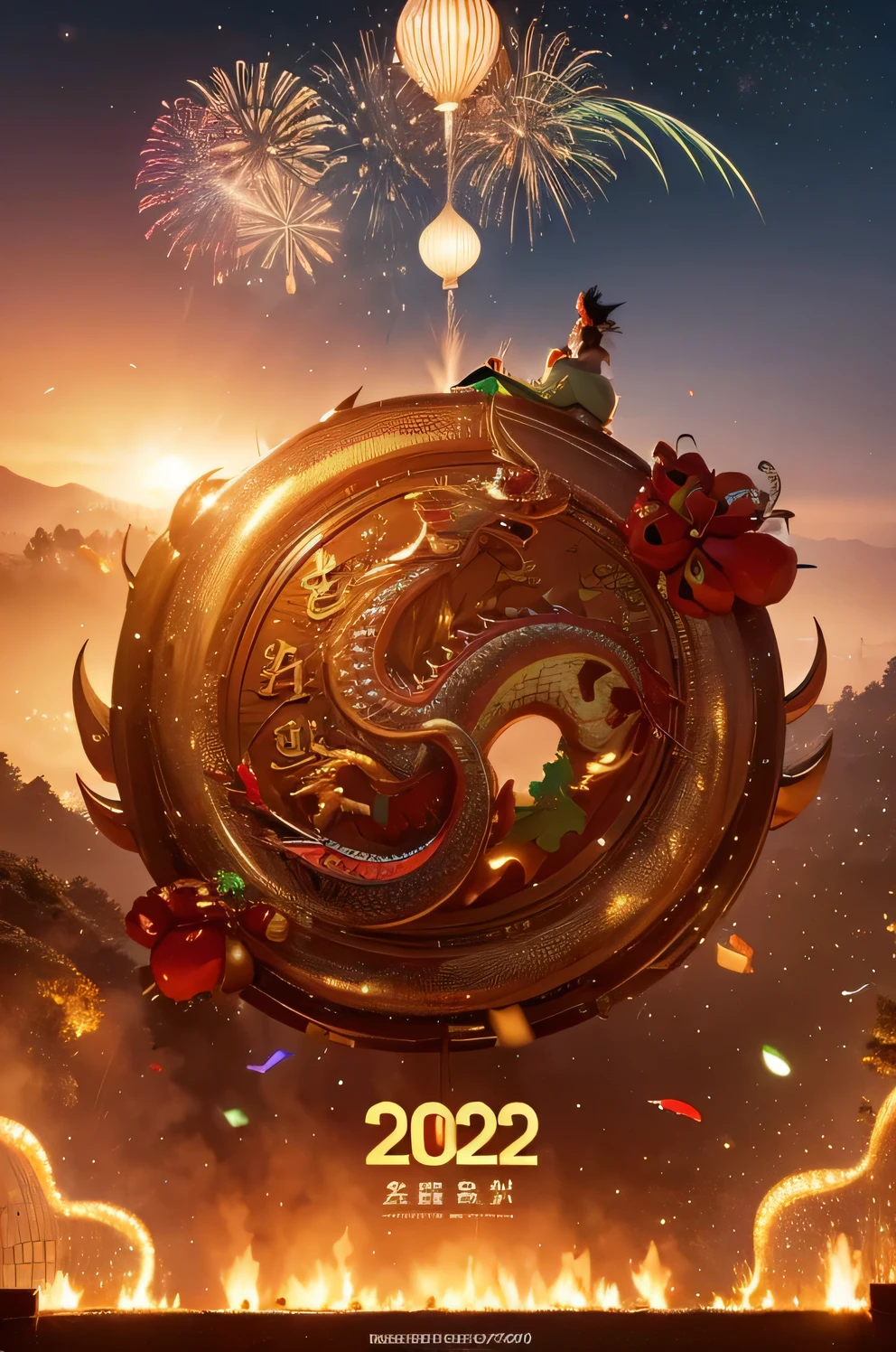 2024 new year poster，The theme atmosphere is festive，And the highlight is the Year of the Dragon