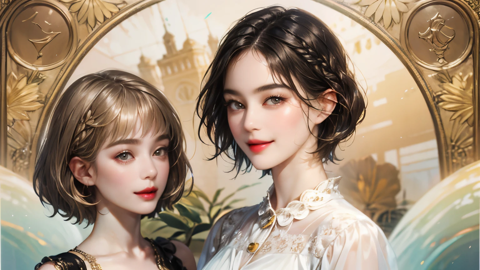 143
(20 year old woman), (surreal), (High level image quality), ((beautiful hairstyle 46)), ((short hair:1.46)), (gentle smile), (breasted:1.1), (lipsticks)