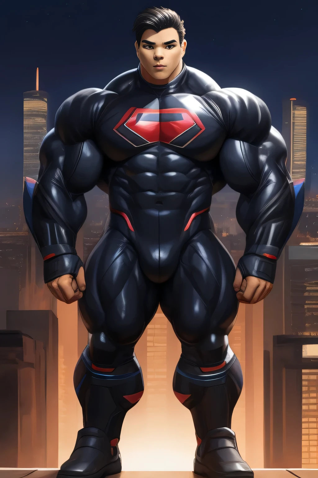 Same character, same Bodysuit, standing on his back (((BACK))) huge muscular thighs firm, round buttocks and round butt in with his back, voluminous buttocks, huge ass ((huge buttocks))