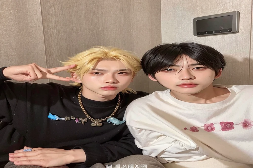 two asian men sitting on a bed with a bottle of water, cai xukun, Kim Doyoung, nixeu e sakimichan, todos do grupo nct, garotos fofos, bts, Gunwoo Kim e J.Dickenson, Jinyoung Shin, suave em _ o fundo, 8K!, taejune kim, 8K)), inspirado em Bian Shoumin