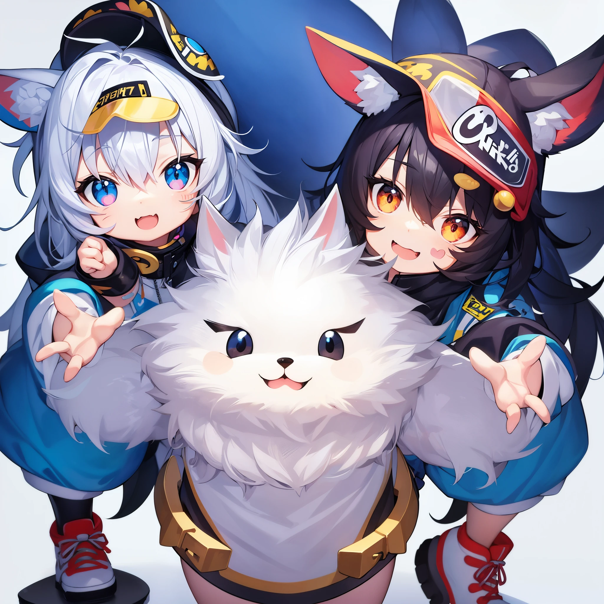 ((stickers)),white background, background,concept art,sots art, A cute Kawaii tiny hyper realistic baby wolf, wearing hip hop clothes, cinematic lighting