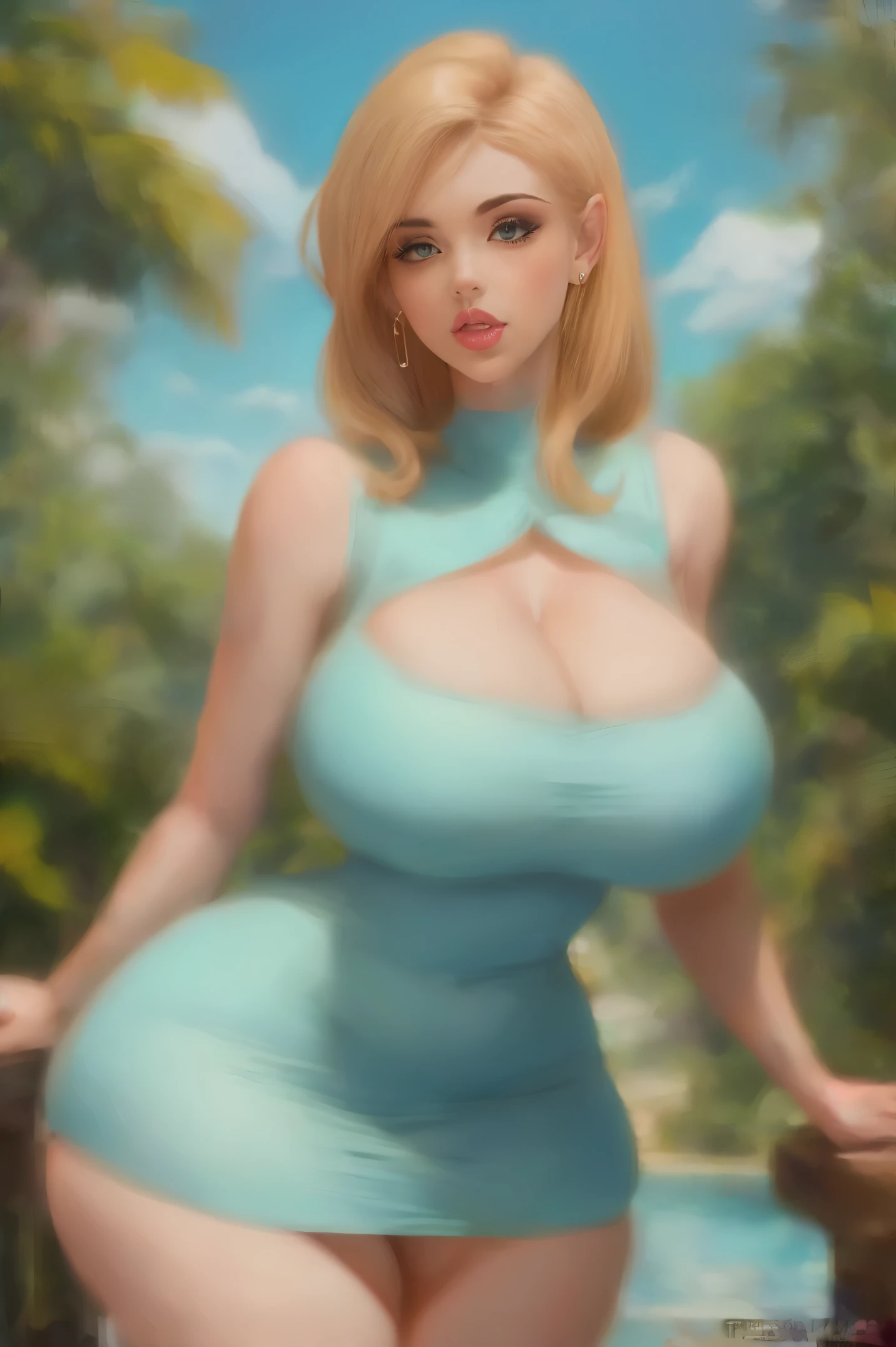 (ultra qualidade,Unparalleled masterpiece:1.4),CG 4K ultra-detalhado,(Ultra-Detailed Clear Absurdly-Vivid Mint Big Eyes:1.2),Lindo Round Detalhado Face(voluptuoso:1.4)duende(seios gigantescos:1.8)(Volumosos cabelos loiros longos: 1.4),(franja, bloqueios laterais:1.2)sedutor(vestido branco intrincadamente detalhado:1.3)(Zelda)(Celestine Lucullus: 1.2)(Sozinho:1.4)(1 garota: 0.5)(visualizador de frente:1.2)(arms behind the back:1.2)(Tiro de vaqueiro:1.2)(de cima:1.1),dentadura da pele(curved:1.4)(curved:1.4)(boba: 1.4)(cintura normal: 1.2)(thick lips: 1.3)nariz pequeno(Sorriso leve: 1.2)Rochas,trees, Plantas,Arbusto, (erotic face:1.4)