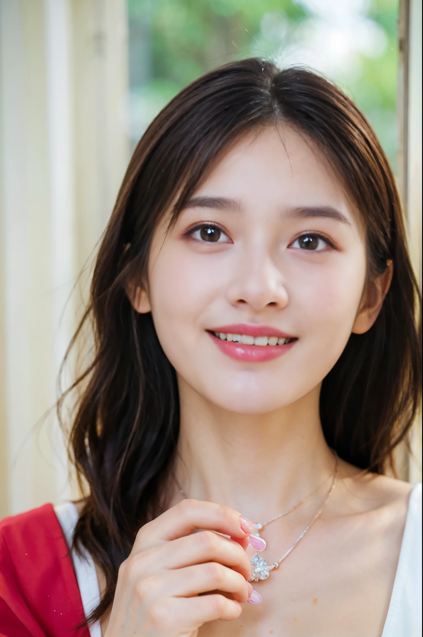 (8K、Live shooting、photorealistic:1.25)、1 girl、14 year old woman with a beautiful face、Open your mouth and laugh、profile、eat stew at the table、spoon、diamond necklace、one piece dress、fine eyes、lip gloss、long eyelashes beautiful look、shiny bare skin、highest quality、Super high resolution、