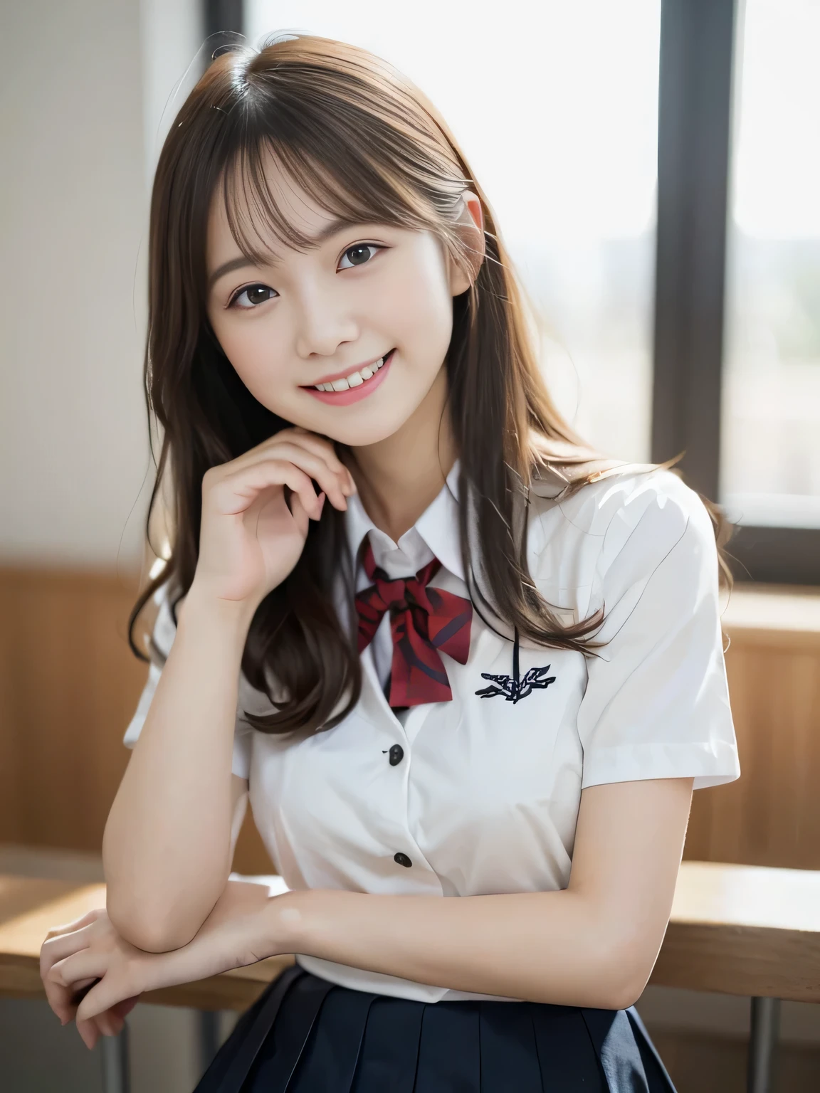 (Close-up of a slender small-breasted girl wearing a high school uniform:1.3)、(cute girl is looking at me and smiling: 1.5)、(no background:1.3)、(anatomically correct:1.3)、(full hand:1.3)、(Refers to the whole:1.Photoreal site、Raw photo、pieces fly、highest quality、High resolution、delicate and cute、perfect face、Fine and beautiful air skin around the eyes、real human skin、pores、((thin legs))、(black hair)