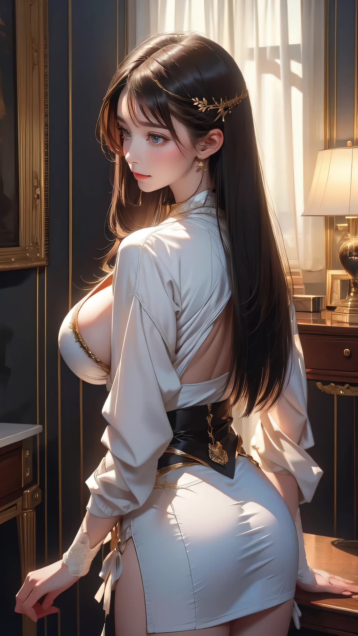 from behind,crawl on all fours,random sexy poses,school uniform,1 girl,(super dense skin),(Curvaceous),(small),beautiful breasts,(big breasts:1.5),white skin,Spiky chest,erect nipples,(fantasy art,best image quality,hyperrealist portrait,(8K),surreal,最high quality, high quality, High resolution, high quality texture,high detail,beautiful details,Detailed,Very detailed CG,Detailedテクスチャー,realistic representation of face,masterpiece,presence,dynamic,bold),bob hair,(Thin hair),(Soft hair),(straight hair:1.5),long flowing bangs,Extra bright coppery amber hair,hair above one eye