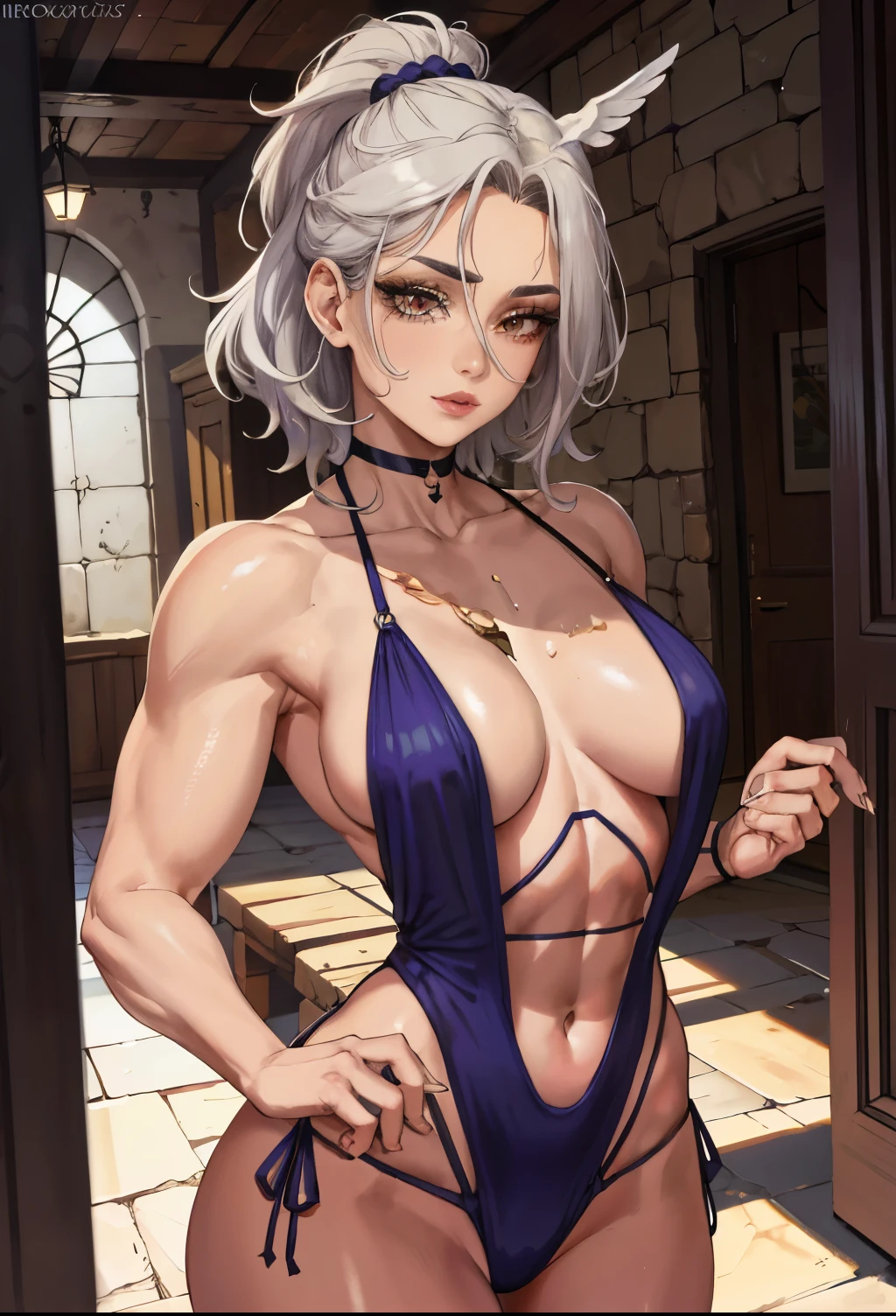 1 chica, gorgeous, muscular, muslos gruesos, mujer madura, abdominales, Caderas anchas, (obra maestra, alta calidad:1.1) ,piel brillante, suave, , hendidura mamaria, Traje ajustado, tetona, con curvas, adaptar, tonificado, dedo de camello, lipstick, labios gruesos, maquillaje, muy detallado, kawaii, mojado y brillante,
