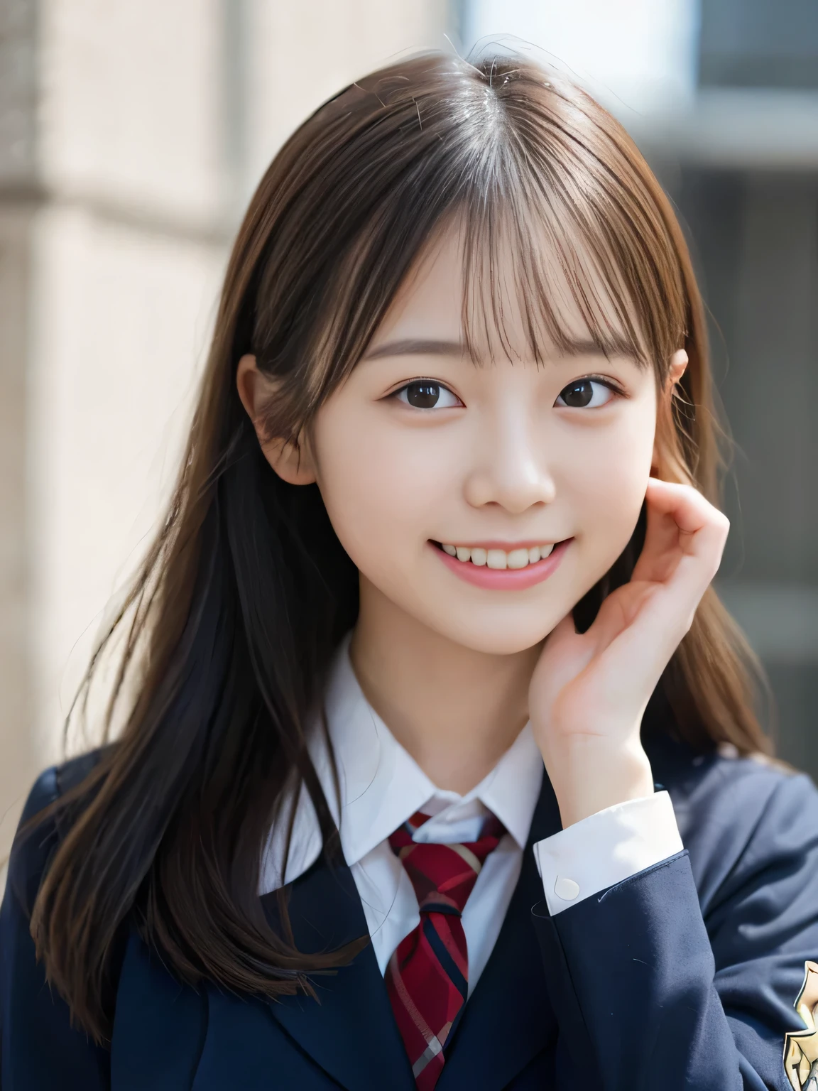 (Close-up of a slender small-breasted girl wearing a high school uniform:1.3)、(cute girl is looking at me and smiling: 1.5)、(no background:1.3)、(anatomically correct:1.3)、(full hand:1.3)、(Refers to the whole:1.Photoreal site、Raw photo、pieces fly、highest quality、High resolution、delicate and cute、perfect face、Fine and beautiful air skin around the eyes、real human skin、pores、((thin legs))、(black hair)