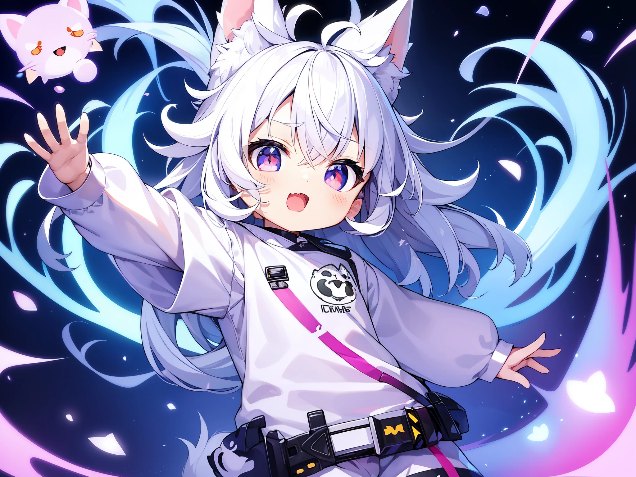 ((stickers)),white background, background,concept art,sots art, A cute Kawaii tiny hyper realistic baby wolf, wearing hip hop clothes, cinematic lighting