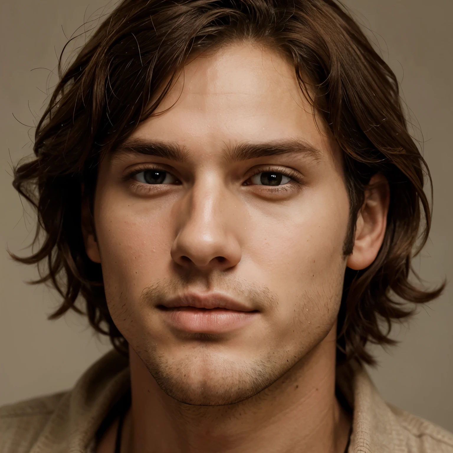 Perfect man face, model face, white young man, brown curly hair, beautiful face