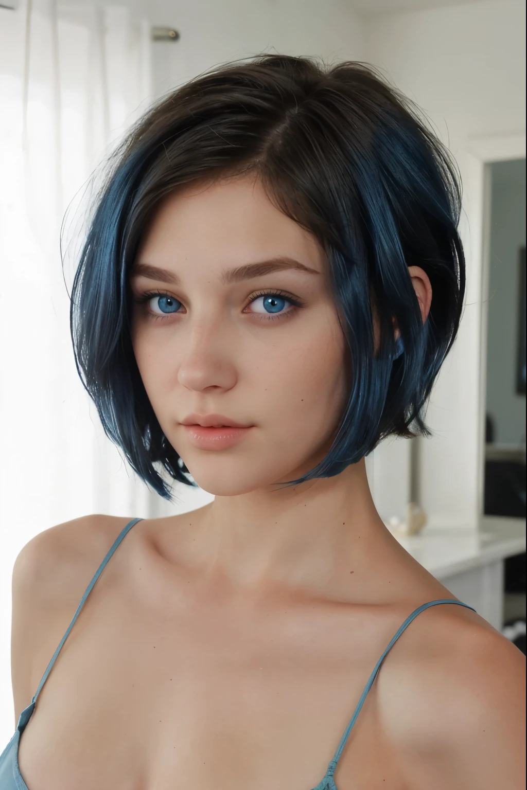 shorter hair bleu eyes