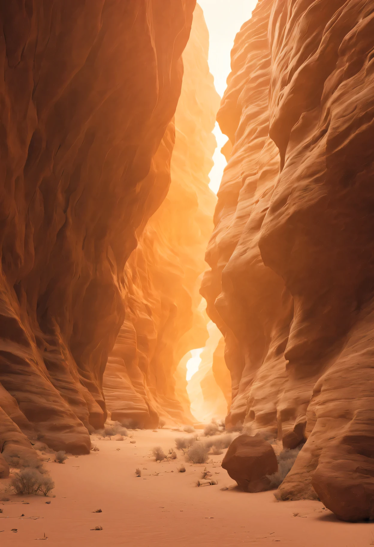 narrow canyon in the middle of desert at sunrise, in the style of photo realistic landscapes, stone sculptures, cabincore, stone, in the style of photo realistic landscapes, cabincore, tumblewave,decorative backgrounds, photo realistic landscapes, large canvas format, 32k uhd, photo, imaginative landscapeest quality at best,4K,8K,a high resolution,tmasterpiece:1.2),ultra-detailed,(actual,realistically,realistically:1.37),