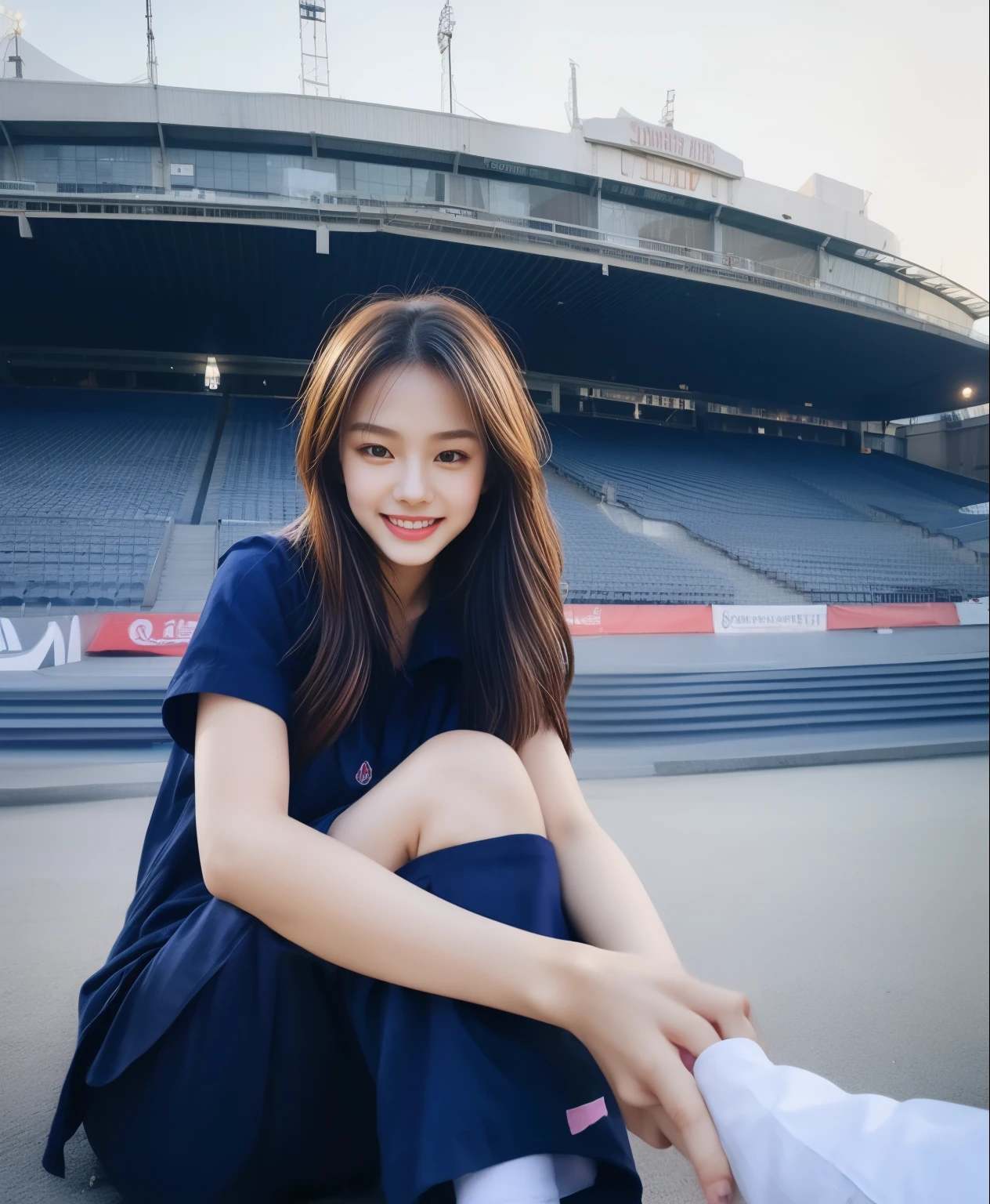 (best quality,10,10,height,Masterpiece:1.2),Special details,(realistic,ภาพrealistic,Realistic photos:1.37),1 cute girl on the football field,Shiny skin,only,smile softly,BDclothelue shirt:1.3)),short sleeve,shirt, กางเกงขาlong.,(navy_long_ติดตามกางเกงขาlong:1.1), ((stadium background:1.3)),Dynamic angle,excited,Face focus,dynamic poses,from behind,focus ass,Masterpiece, best quality, ultra realistic, Too many details, 8k resolution, raw photos, Sharp focus, ((Navy blue shirt:1.1)), short sleeve, เส้นทางlong, perfect bodyแบบ, 2 mature women, 18, Cinema-grade lighting system ,กางเกงขาlongวอร์มสีน้ําเงิน,shirtผ้าออกกำลังกาย,correct anatomy,perfect body, correct body, Sharp face, correct bodyทางกายวิภาค, full body, realistic gestures, long-haired, realistic poses,Wear long shorts..............................,ช่วงขาlong,fit,carved girl, Slender figure, model, fit, beautiful body,กางเกงขาlongวอร์มสีน้ําเงิน, two girls kissing