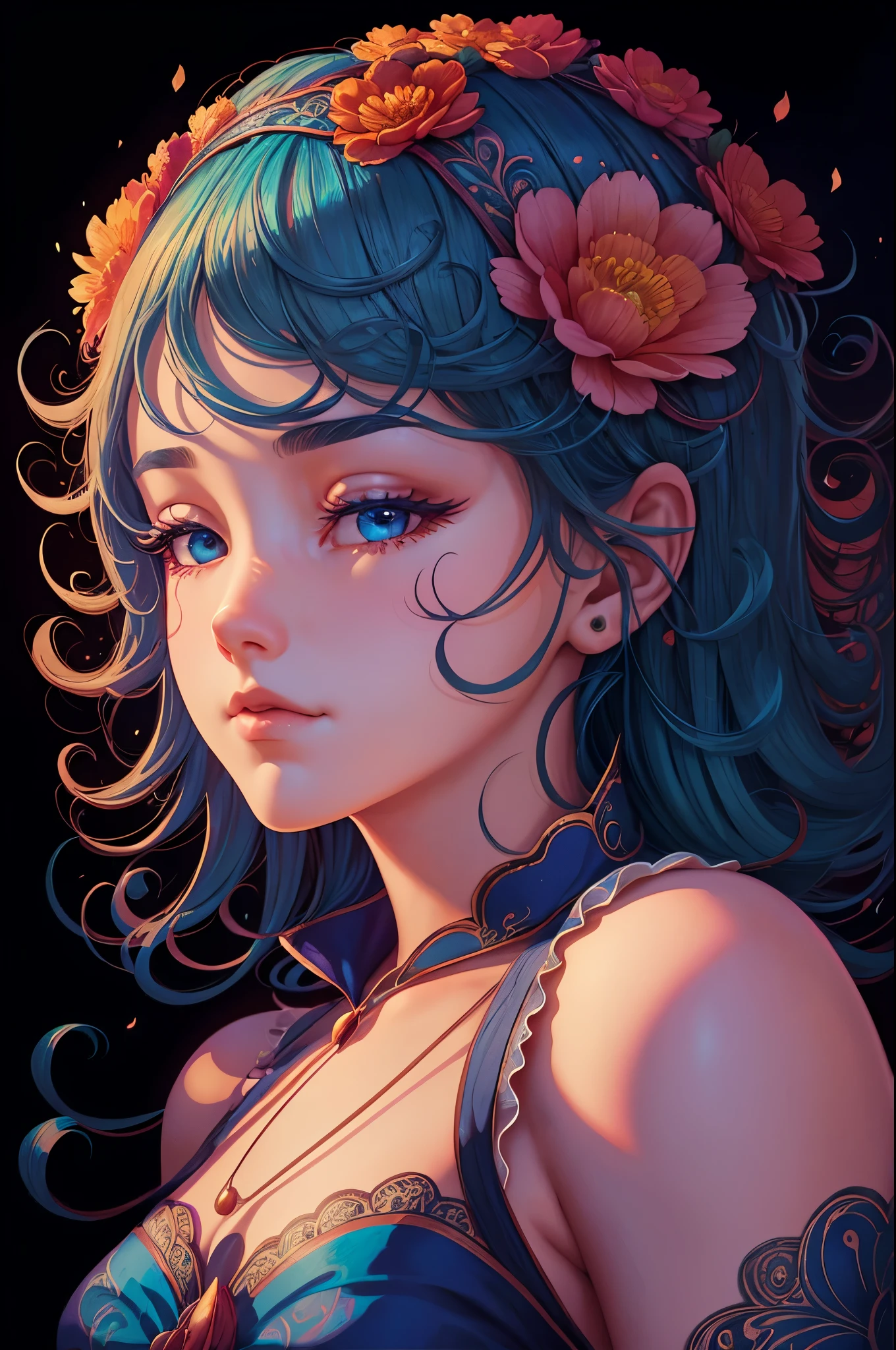 there is a woman with a flower crown on her head, stunning digital illustration, beautiful digital artwork, Exquisite digital illustration, James Jean & Vlop, Gorgeous digital art, Beautiful digital illustration, beautiful art uhd 4 k, beautiful Gorgeous digital art, Highly detailed 4K digital art, beautiful digital art, very beautiful digital art, beautiful illustration