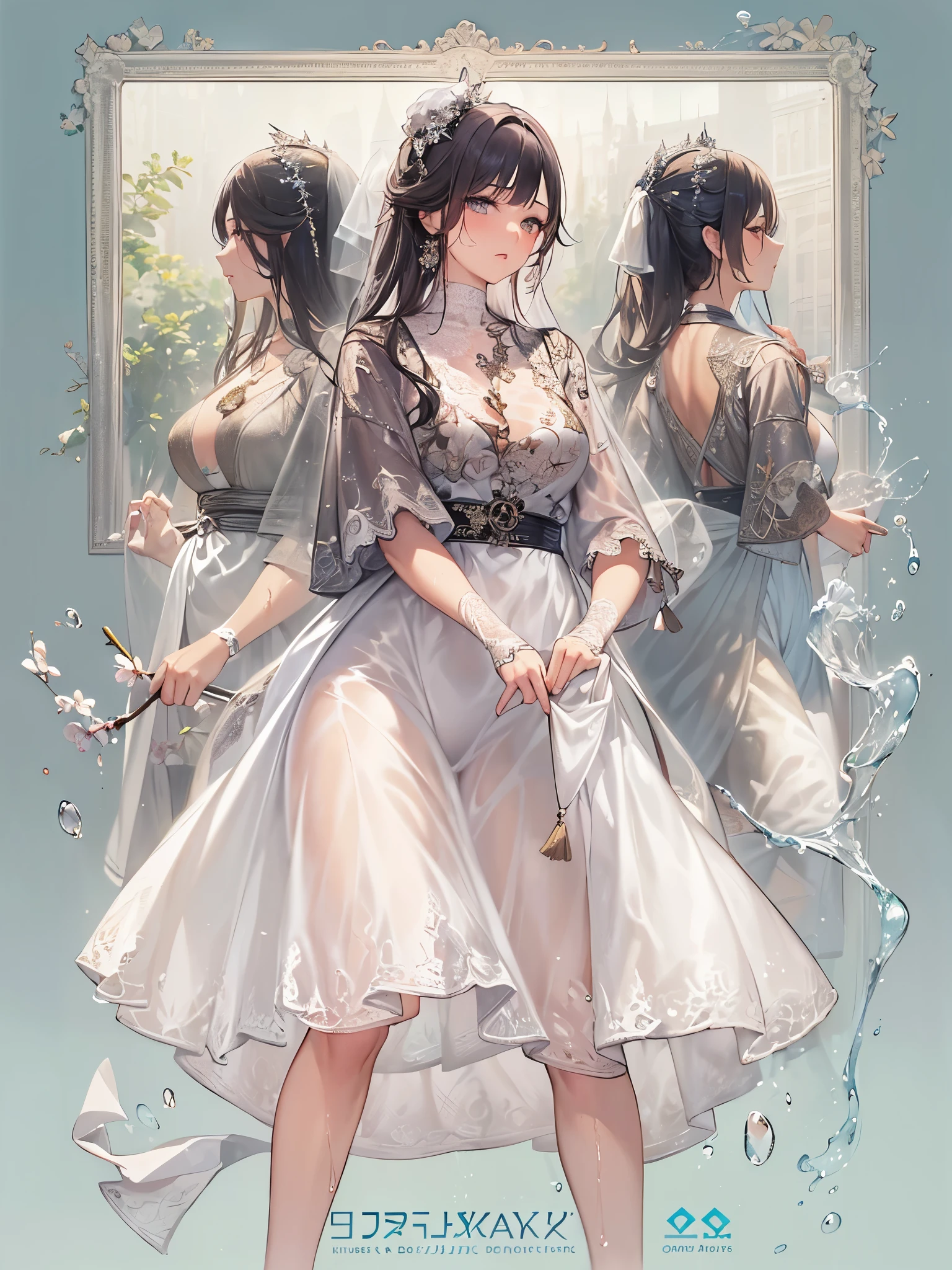((top quality)),(ultra high resolution),(Super detailed),(detailed description),((Best Photorealistic)),(Finest works of art),super precision art,amazing art of depiction,(Art with precise depiction in every detail:1.5), (1 woman:1.5),beautiful and well-shaped face:1.6,Delicate proportions:1.6,(A dress that gets wet and sticks to your body:1.8), (Kiyokawa:1.8),splash of water:1.6,