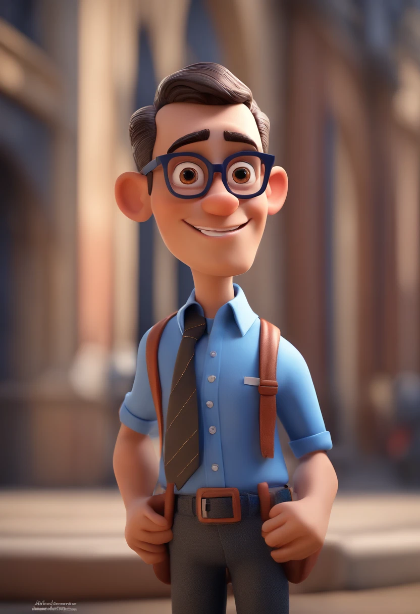 Cartoon character of a man with black glasses and a blue shirt, animation character, Caractere estilizado, animation style rendering, 3D estilizado, Arnold Maya renderiza, 3d stylized rendering, toon rendering keyshot, Personagem 3D, Personagem 3D, Stylized 3D rendering, 3D character rendering, personagem de desenho animado, Personagem de close up, Pose de personagem, (Estilo Pixar) (parte mestre:1.2) (bokeh) (melhor qualidade) (pele detalhada) (textura detalhada) (8K) (argila) (cinematic lighting) (Sharp focus