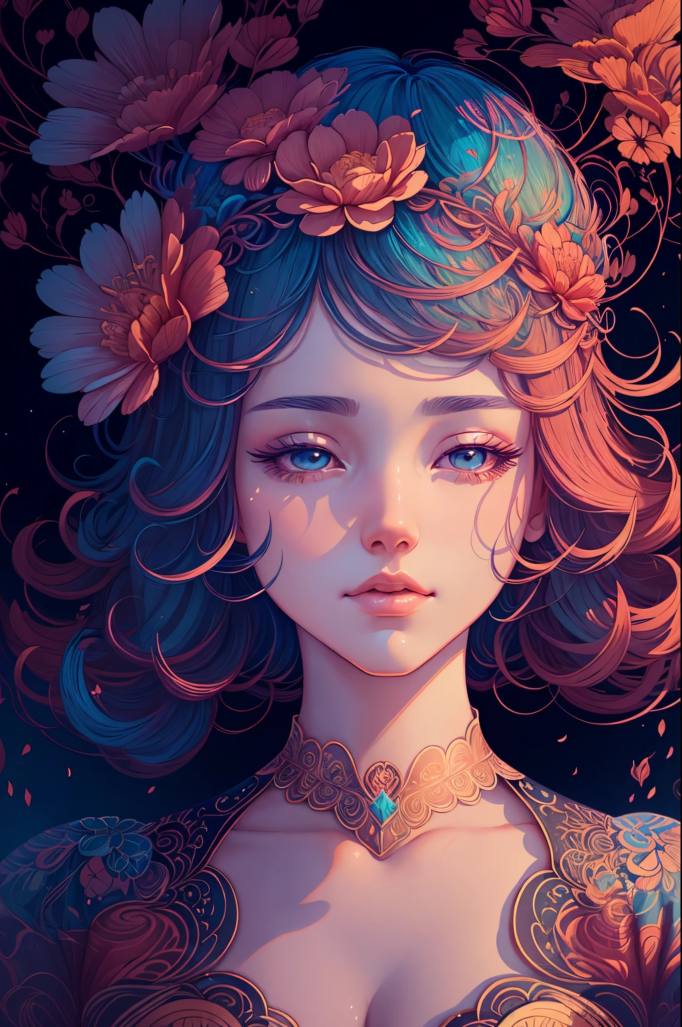 there is a woman with a flower crown on her head, stunning digital illustration, beautiful digital artwork, Exquisite digital illustration, James Jean & Vlop, Gorgeous digital art, Beautiful digital illustration, beautiful art uhd 4 k, beautiful Gorgeous digital art, Highly detailed 4K digital art, beautiful digital art, very beautiful digital art, beautiful illustration