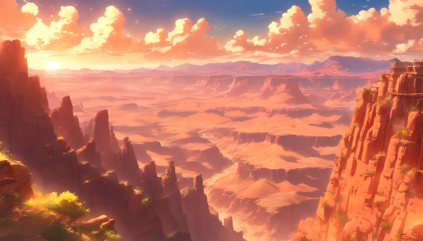 masterpiece, best quality, photorealistic, grand scenery, vast desert canyon, artistic, epic, vibrant, sky, clouds, elaborate details