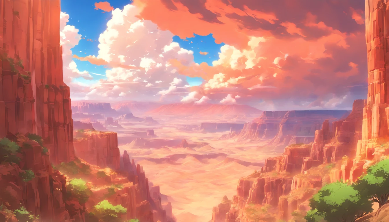 masterpiece, best quality, photorealistic, grand scenery, vast desert canyon, artistic, epic, vibrant, sky, clouds, elaborate details