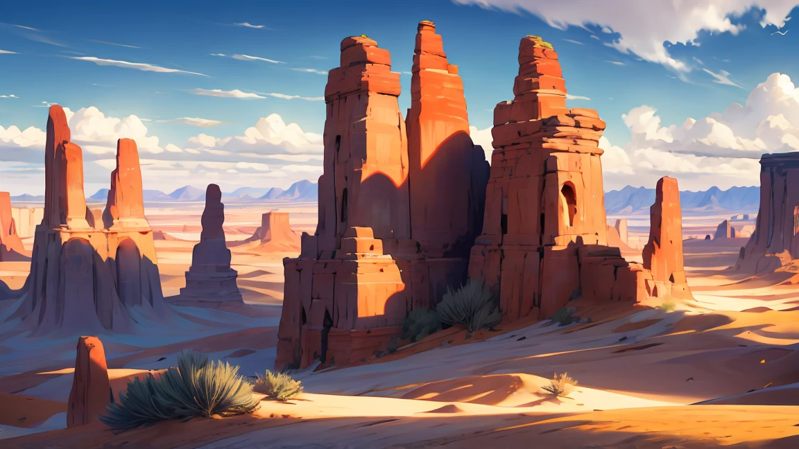 masterpiece, best quality, photorealistic, grand scenery, vast desert canyon, artistic, epic, vibrant, sky, clouds, elaborate details