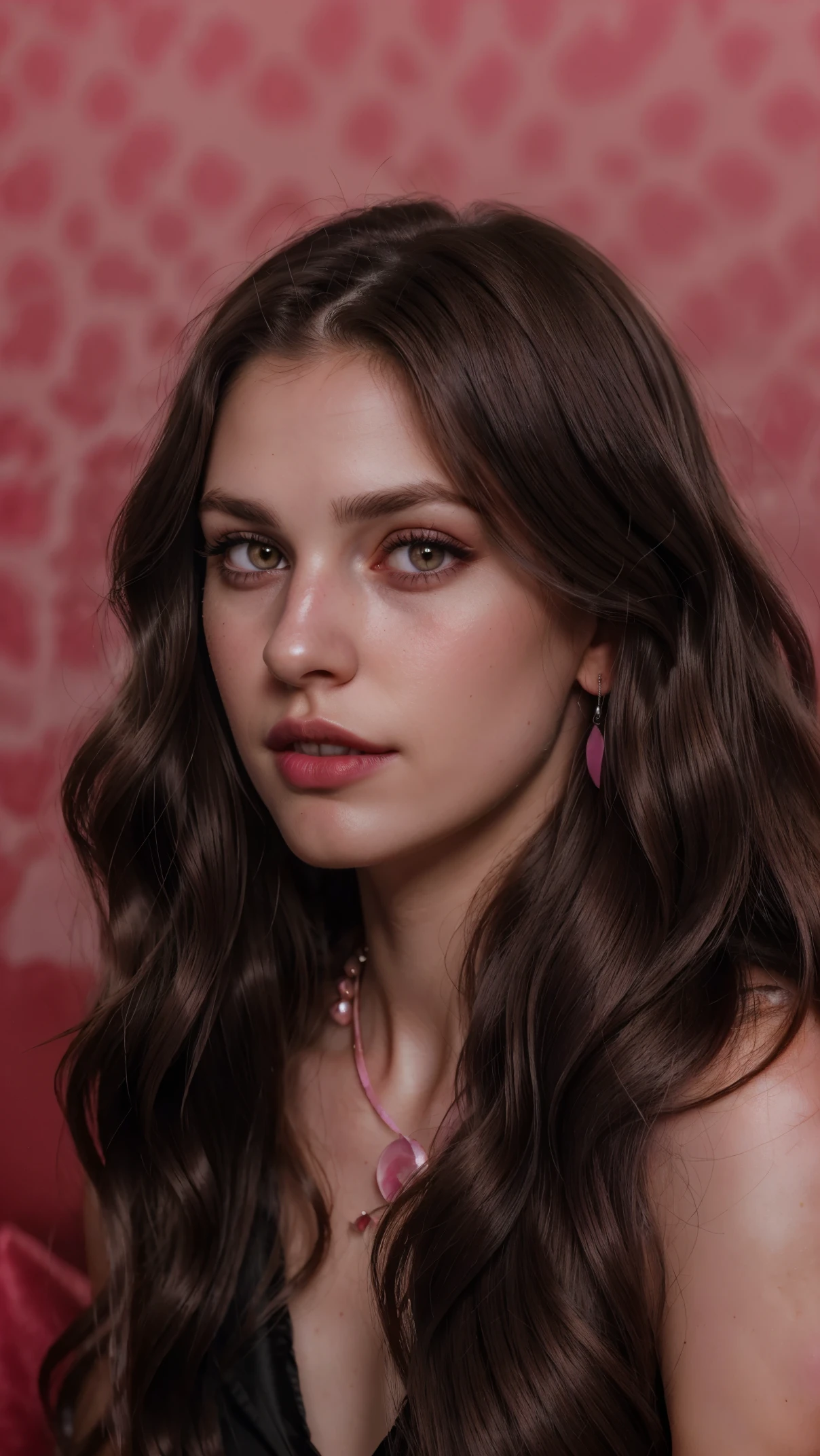 (Blond brown hair), (RAW photo, realism: 1.8), (very dark pink lip gloss), (dark jet pink lipstick), (many eyelashes), (eye shadow), (too much shy), (too much blushing), (high quality), (high resolution), (depth of field), (chromatic aberration), (caustic), (wide light), (natural colors), (22 year old woman), (innocent face), (cute face), (lovely chicks) (necklaces), ((right side gold and dimond nose pin)), (chokers), (earring), (bracelets), (wear many accessories), (very soft pink fair large breasts), very good clothing), (style A good woman), (pink silk salvar kameez), (dupatta), (beautiful pink fair skin), (beautiful legs), (lots of exposure), (very line), (figure that looks delicious), (long and brod lips),