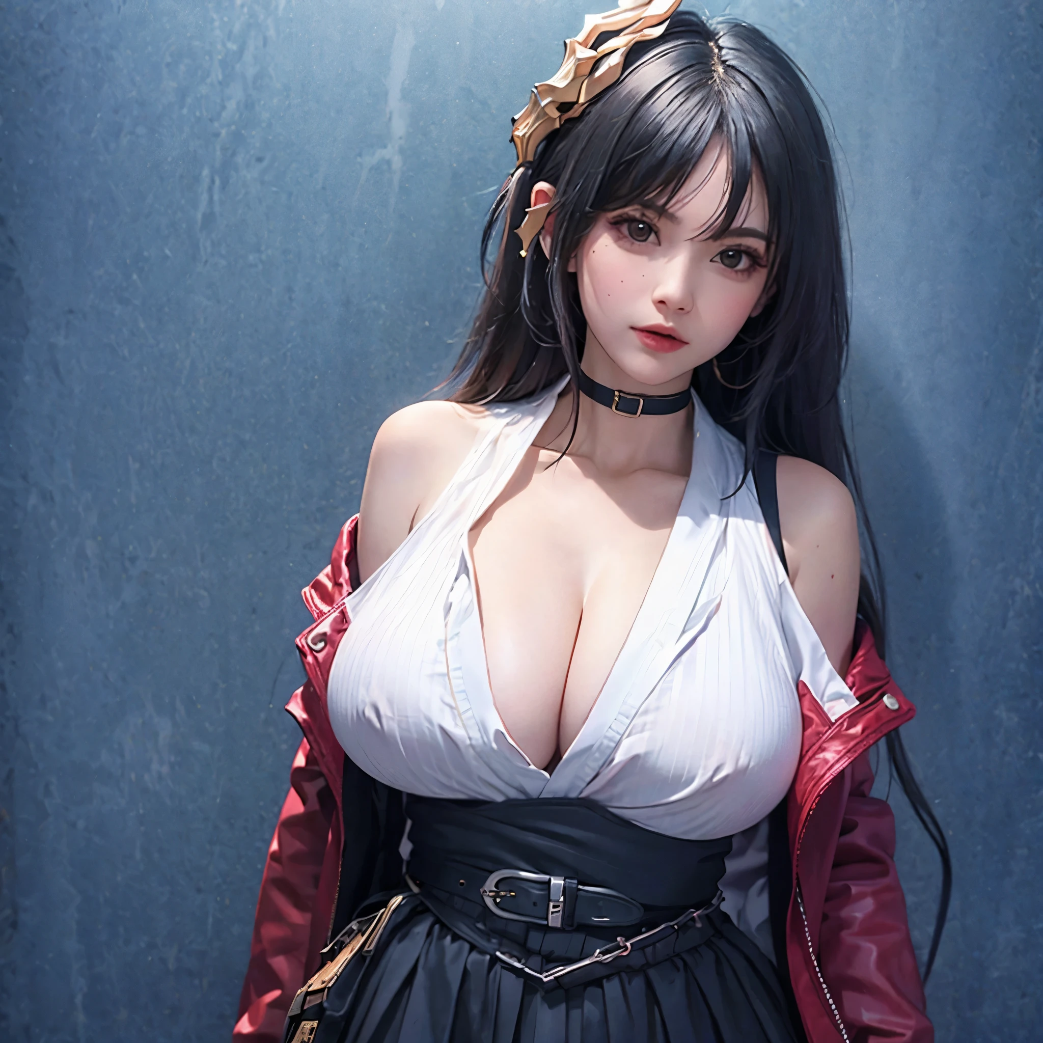 a woman in city, clothes casual, big boobs.