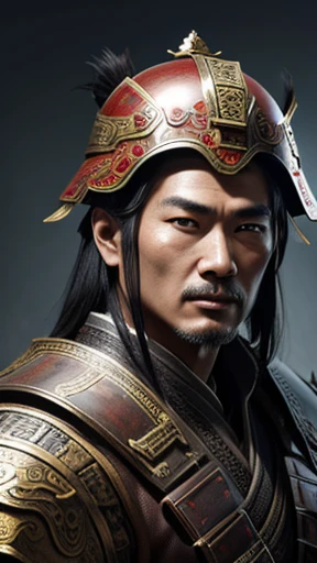 oriental、man in ancient chinese armor、Ancient Chinese man wearing a leather helmet、three kingdom、multiple warlords、highest quality、masterpiece、Super high resolution、(photorealistic:1.4)、Game Posters、Clear and beautiful image quality、
