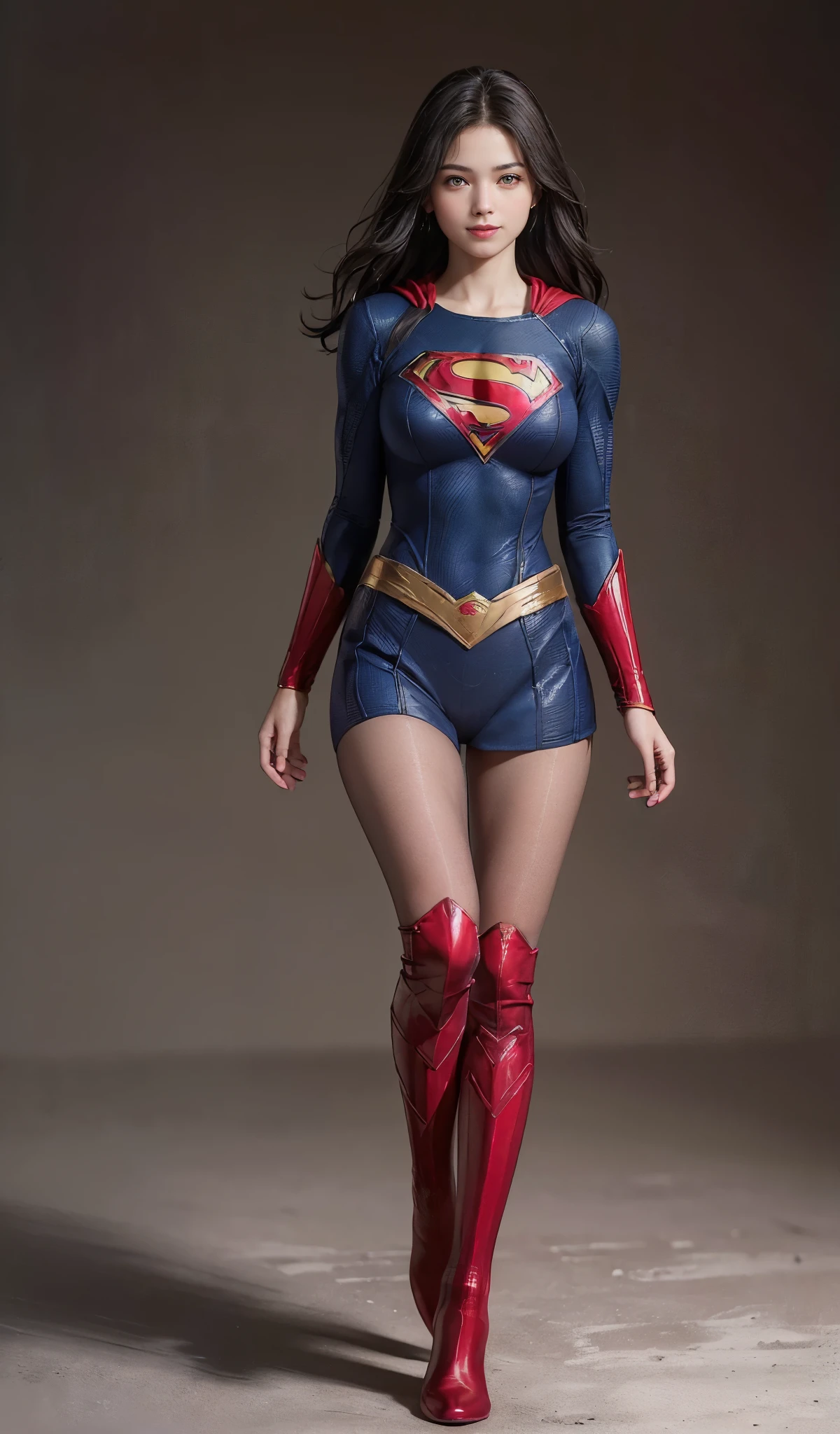 no background、no background、Fitted Supergirl costume、Hairstyle is short、Body Fit Costumes、draw the whole body、(((Wear black tights on your beautiful legs.)))、(((stretch your legs、tall、Legally express the beauty of your smile)))、((((Make the most of the original image)))、(((Supergirl Costume)))、(((beautiful hair)))、(((Suffering)))、(((Feet must necessarily be worn with black tights)))、(((You need to wear red boots)))、((Highest image quality、8K))、((highest quality、8K、masterpiece:1.3))、(((Keep Background )))、clear focus:1.2、beautiful woman with perfect figure:1.4、slender abs:1.2、wet body:1.5、Highly detailed face and skin texture、8K