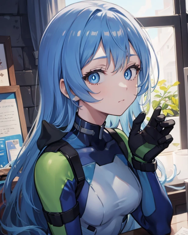 Nejirehadu, Nejire Wave, blue eyes, blue hair, long hair,
BREAK is blue body suit, body suit, Drill Hair, gloves, green body suit, multicolored body suit, multicolored clothes, yellow gloves,
BREAK is looking at viewer, whole body,
BREAK is indoors, pool,
BREAK is (muste piece:1.2), best quality, high resolution, unity 8k wallpaper, (illustration:0.8), (beautiful detailed eyes:1.6), highly detailed face, perfect writing, Highly detailed CG, (perfect hands, perfect anatomy),