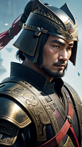 oriental、man in ancient chinese armor、Ancient Chinese man wearing a leather helmet、three kingdom、multiple warlords、highest quality、masterpiece、Super high resolution、(photorealistic:1.4)、Game Posters、Clear and beautiful image quality、