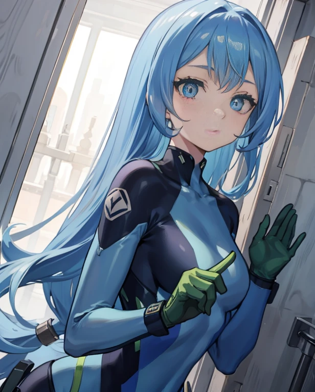 Nejirehadu, Nejire Wave, blue eyes, blue hair, long hair,
BREAK is blue body suit, body suit, Drill Hair, gloves, green body suit, multicolored body suit, multicolored clothes, yellow gloves,
BREAK is looking at viewer, whole body,
BREAK is indoors, pool,
BREAK is (muste piece:1.2), best quality, high resolution, unity 8k wallpaper, (illustration:0.8), (beautiful detailed eyes:1.6), highly detailed face, perfect writing, Highly detailed CG, (perfect hands, perfect anatomy),