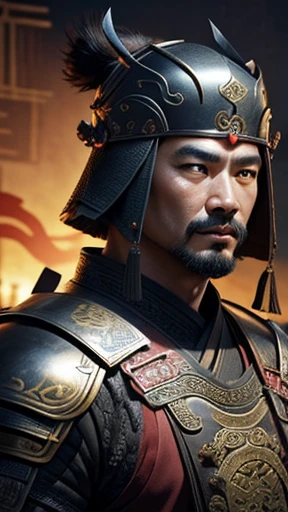 oriental、man in ancient chinese armor、Ancient Chinese man wearing a leather helmet、three kingdom、multiple warlords、highest quality、masterpiece、Super high resolution、(photorealistic:1.4)、Game Posters、Clear and beautiful image quality、