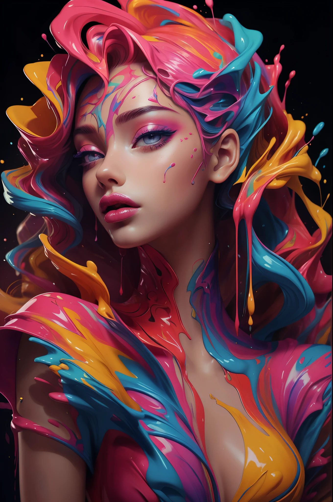 (masterpiece, top quality, best quality, official art, abstract aesthetic),solo,(1girl),(upper body|full body),a woman with colorful lipstick,psychedelic dripping colors,small breasts,best of behance,inspired by Alberto Seveso,smooth digital artwork,behance art,stunning digital art,beautiful acrylic fluid portrait,cgsociety saturated colors,photorealistic digital arts,trending digital art,surrealistic digital artwork,glossy digital painting,exquisite digital fashion photography,uhd,