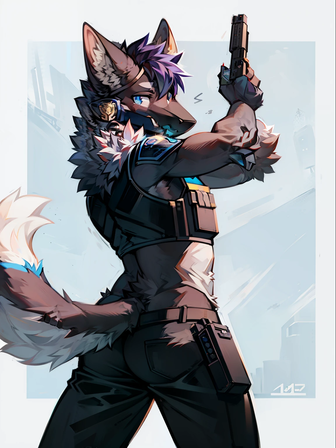 fur, police, police관, fur police, fur sheriff, gun holding pose, future