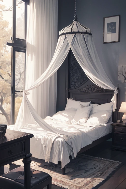A solo traveler resting in a tranquil and cozy bedroom bathed in the moonlight. The scene is rendered in breathtaking 4k resolution, capturing every intricate detail, from the delicate folds of the bedsheets to the subtle play of shadows on the walls. The atmosphere exudes a sense of serenity and tranquility, inviting a deep and restful sleep. The room is designed with a minimalist aesthetic, featuring sleek furniture and soft, muted colors. The lighting is artfully balanced, accentuating the peaceful ambiance. The artwork on the walls adds character and depth to the room, evoking a sense of culture and sophistication. The viewer is drawn to the exquisite details of the scene, from the intricate patterns on the curtains to the textures of the wooden furniture. The space radiates a sense of calm and comfort, inviting the viewer to immerse themselves in a state of blissful slumber. (NSFW)