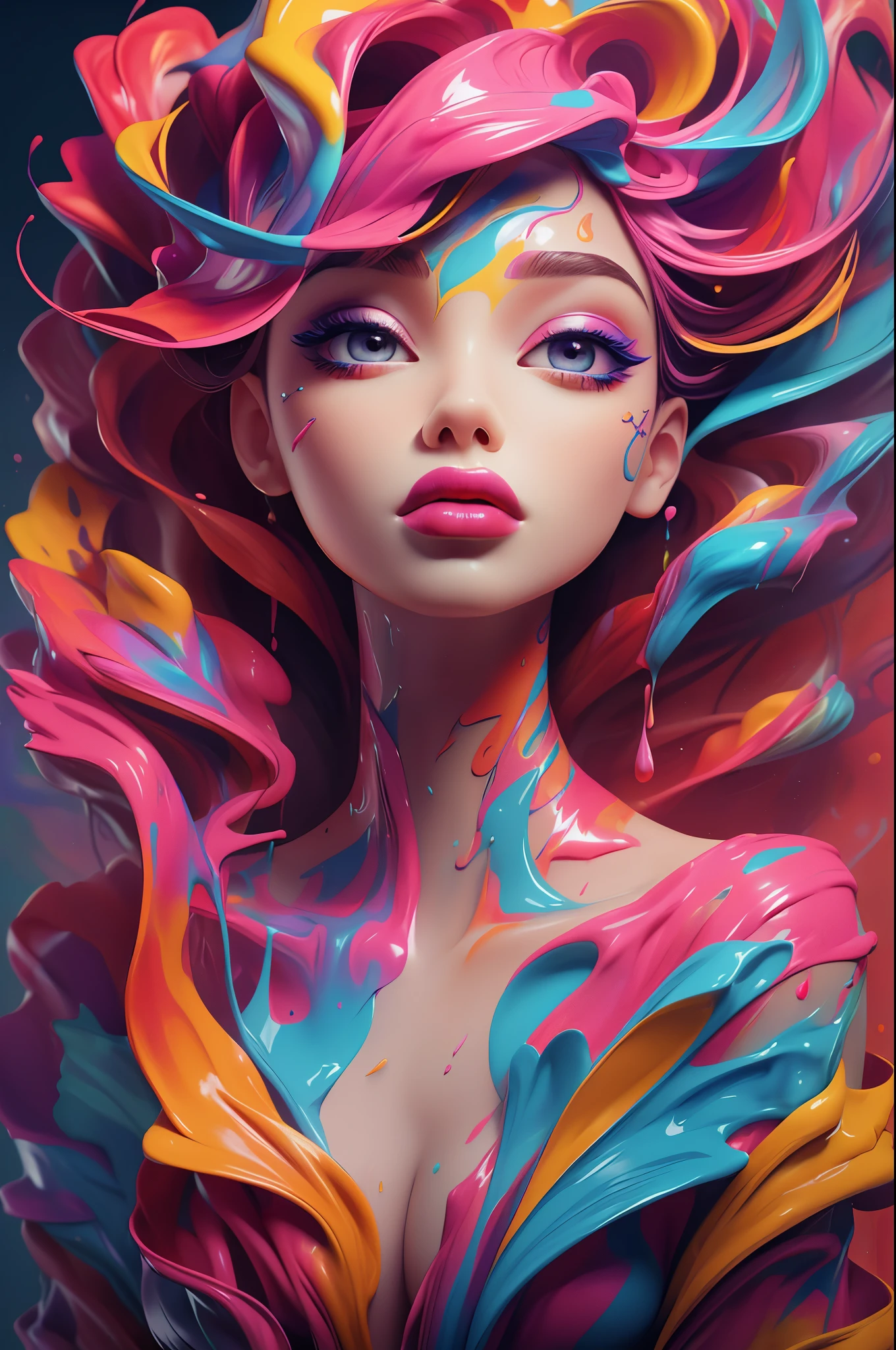 (masterpiece, top quality, best quality, official art, abstract aesthetic),solo,(1girl),(upper body|full body),a woman with colorful lipstick,psychedelic dripping colors,small breasts,best of behance,inspired by Alberto Seveso,smooth digital artwork,behance art,stunning digital art,beautiful acrylic fluid portrait,cgsociety saturated colors,photorealistic digital arts,trending digital art,surrealistic digital artwork,glossy digital painting,exquisite digital fashion photography,uhd,