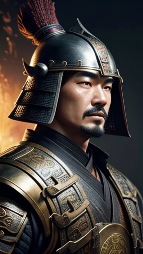 oriental、man in ancient chinese armor、Ancient Chinese man wearing a leather helmet、three kingdom、multiple warlords、highest quality、masterpiece、ultra high resolution、(realistic:1.4)、Game Posters、Clear and beautiful image quality、