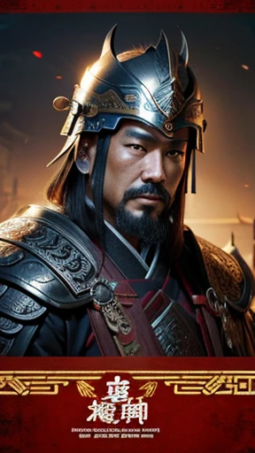 oriental、man in ancient chinese armor、Ancient Chinese man wearing a leather helmet、three kingdom、multiple warlords、highest quality、masterpiece、ultra high resolution、(realistic:1.4)、Game Posters、Clear and beautiful image quality、