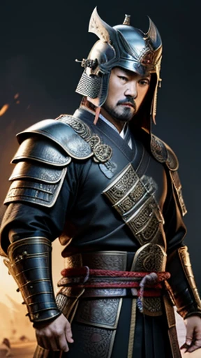 oriental、man in ancient chinese armor、Ancient Chinese man wearing a leather helmet、three kingdom、multiple warlords、highest quality、masterpiece、ultra high resolution、(realistic:1.4)、Game Posters、Clear and beautiful image quality、