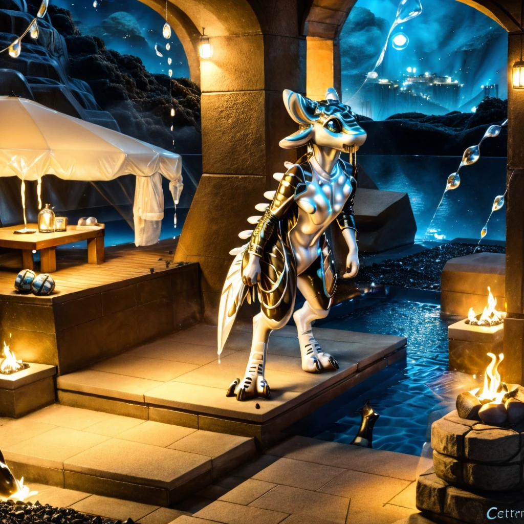 Ultra high resolution, extremely detailed raw photograph, close-up, (half transformation), human Avali shiny smooth polyvinyl pooltoy fursuit hybridization metamorphosis, on beach at night, (half human), ((((coal scarlet icterine)))), ((liquid polyvinyl goo partial encasement)), human Avali pooltoy fursuit hybrid, zipper, plastic handlebars, air valve nozzle
