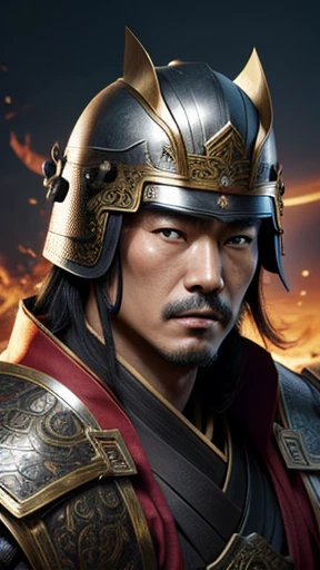 oriental、man in ancient chinese armor、Ancient Chinese man wearing a leather helmet、three kingdom、multiple warlords、highest quality、masterpiece、ultra high resolution、(realistic:1.4)、Game Posters、Clear and beautiful image quality、