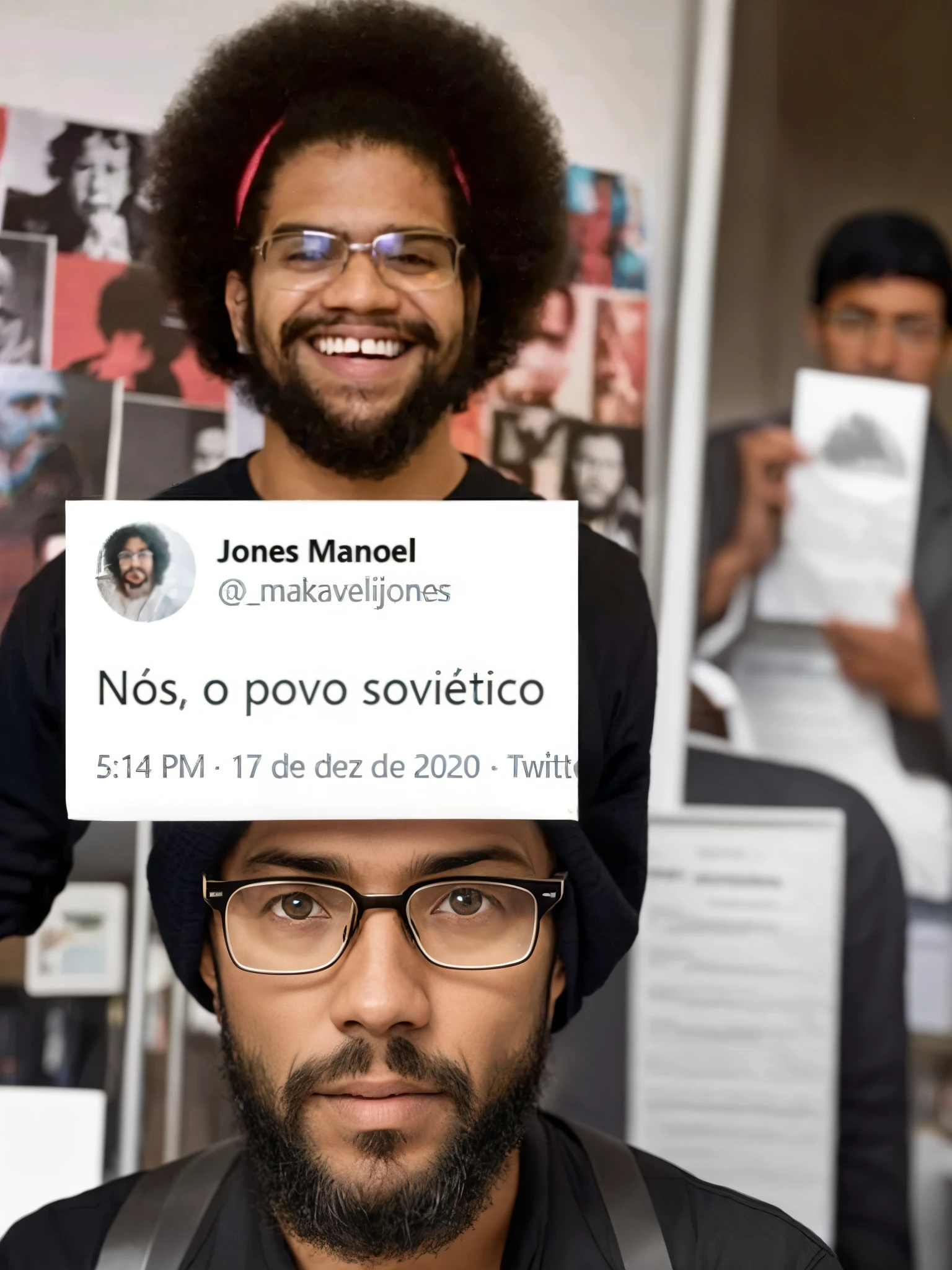 wiry man with beard and glasses holding a sign, maxwell boas, manuel sanjulianblue, Juan Mao, 🇺🇦, haha!', knowledge, memes, magnetic years, por Manuel Franquelo, meme do ano, powder Nándor Katona, por Manolo Millares, malika favre, joão alves
