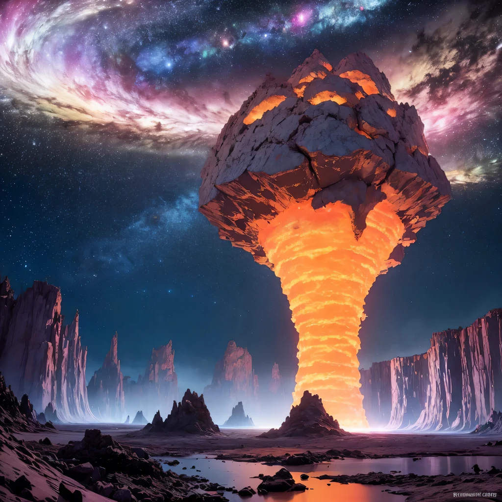 Strange photos of heavy metal planetary clouds, Electron Microphotography, Tissue Engineering, IR, statistical mechanics, Dada Photo Montage, future proposals, Mark Caseley, quantum level ,light orange style,Purple pink series,Alien Hexagonal Base (Nipples are very delicate) In a hexagonal mountain oasis,There are several hexagonal exhaust fans and chimneys, some neon lights project from the base,Light up the night), There are some clouds in the night sky, Some surrounding planets provide air to unknown planets,The most remote giant hexagonal volcano erupts,Rainforest