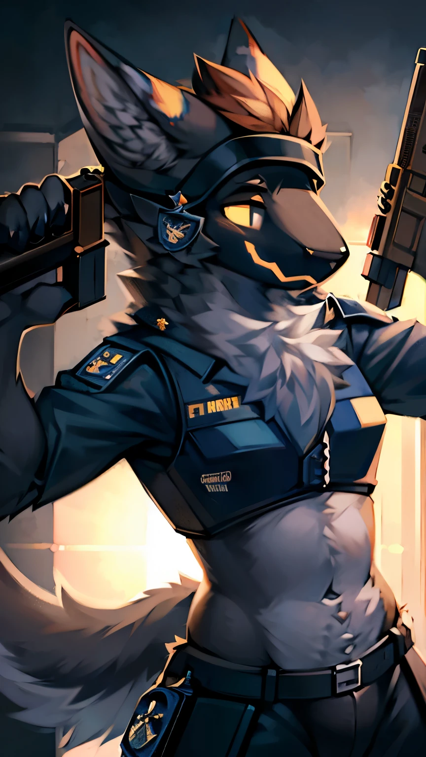 furry, police, furry police, furry sheriff, gun holding pose, future