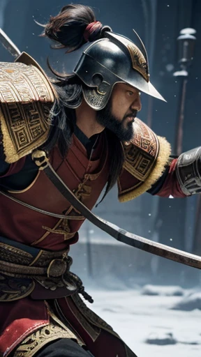 oriental、man in ancient chinese armor、Ancient Chinese man wearing a leather helmet、three kingdom、multiple warlords、highest quality、masterpiece、ultra high resolution、(realistic:1.4)、Game Posters、Clear and beautiful image quality、