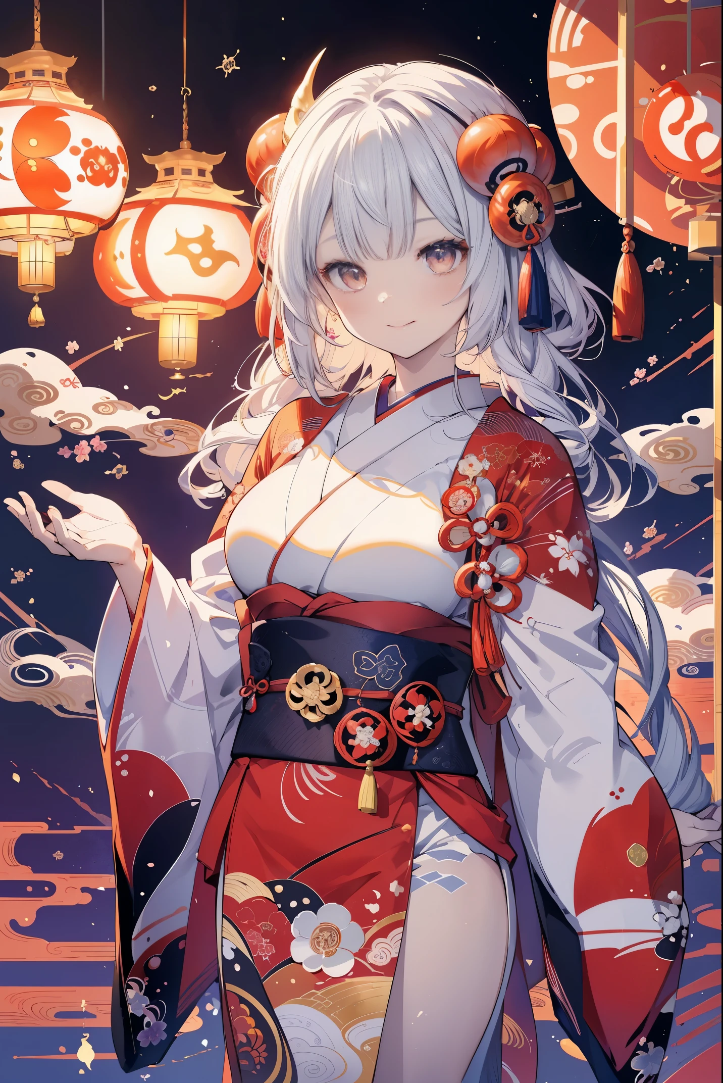 A woman wearing a symbol of dignity and a dragon. (Familiar faces) Year of the Dragon, sun and moon, sunrise and sunset, light and shadow, yin and yang, Japanese style and zodiac, dragon expressed in oriental style and colors, everything a dragon needs Masu. Smiling, Celestial, Epic (Japanese Zodiac: 1.5), silver and gold tones. A fantasy world, a cute world.