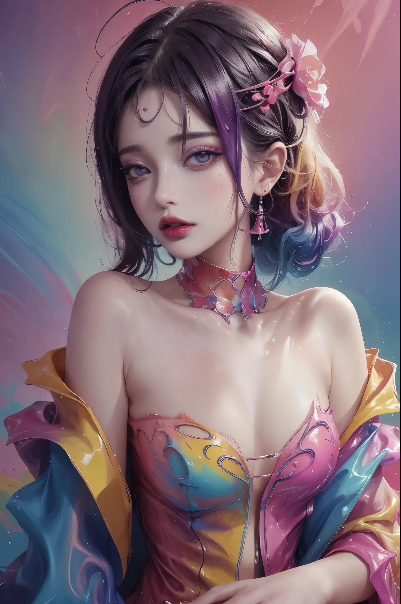 (natta, Need, 8K, tmasterpiece:1.3)), full bodyesbian, Long legs, Focalors:1.2, perfect figure beautiful woman:1.4, Slim abs:1.1, ((Dark brown hair, large tities:1.2 )), (Harnes,The shirt,Side head:1.2,), ((apartament, :1.3)), Highly detailed facial and skin texture, A detailed eye, 二重まぶた,Flying long hair, groped, from behind,