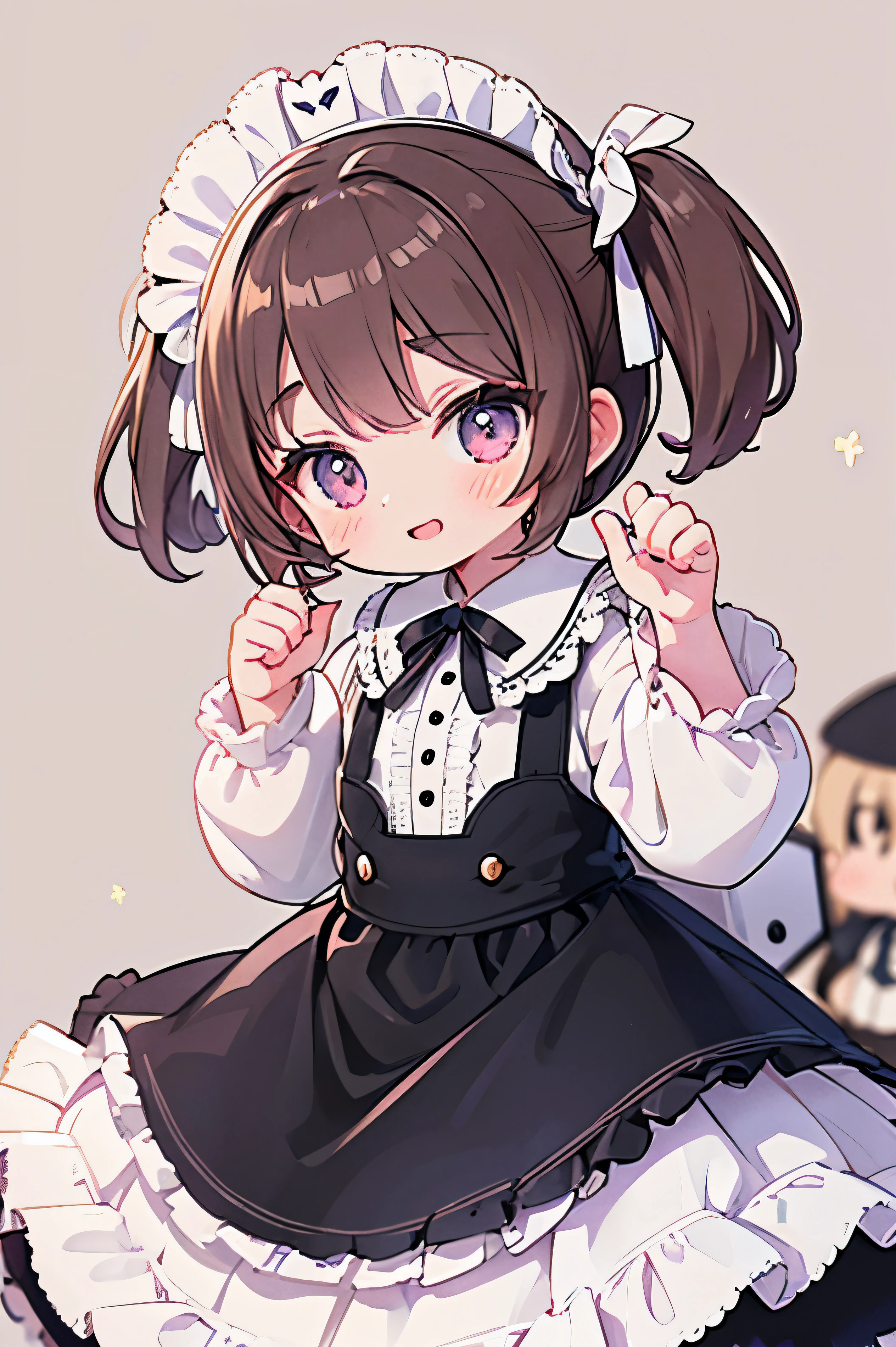 masutepiece, 1girl, child, infantlike, lolita dress, white dress, victorian clothes, little girl, round eyes, a big smile, brown hair, thick eyebrows, house background
